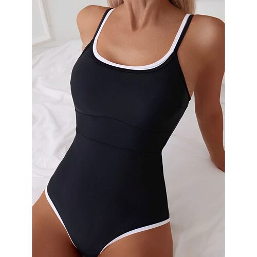 Sexy Strappy Swimsuit One Piece Black Swimwear Female Solid