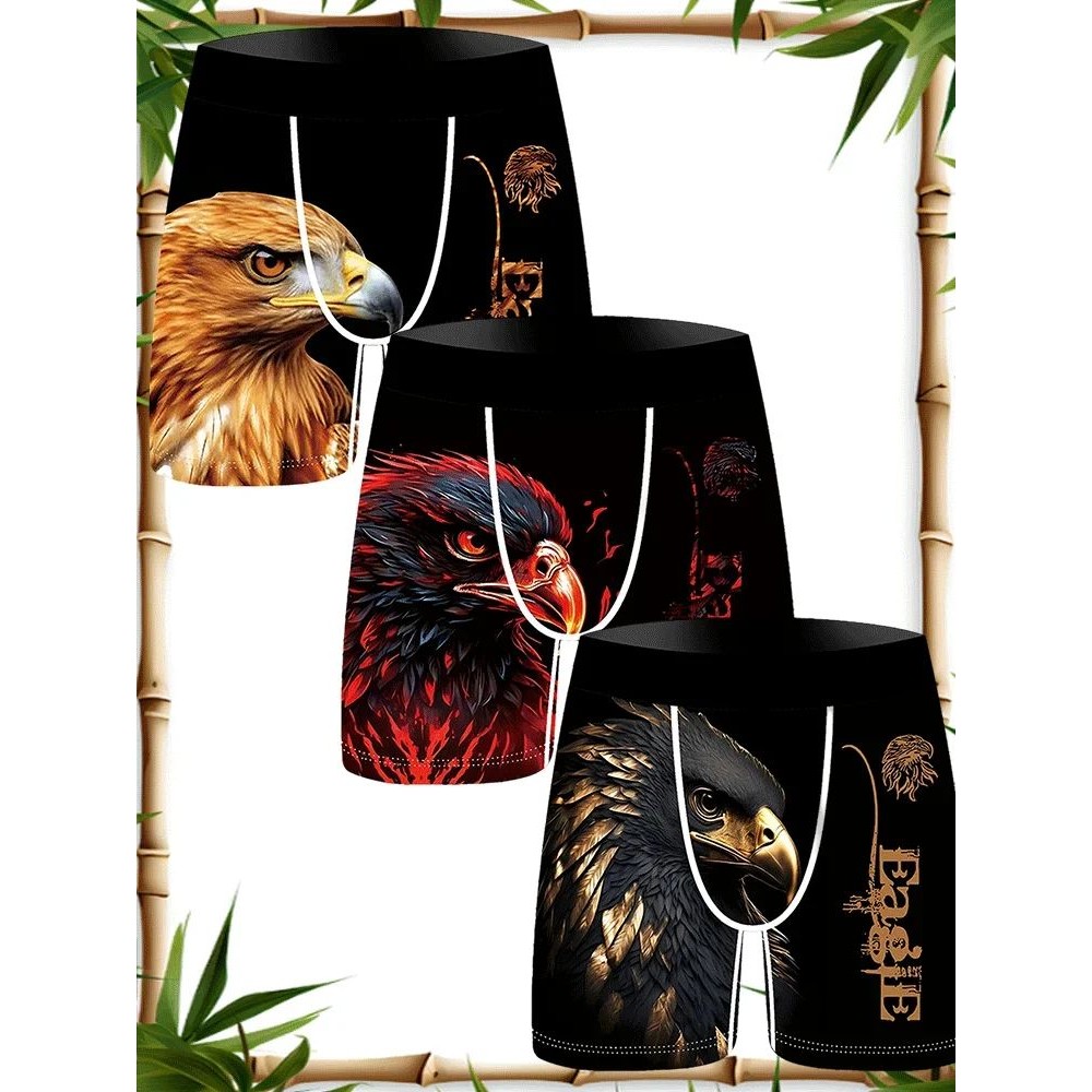3pcs Forest Animal 3D Printed Men's Underwear Ice Silk Cool