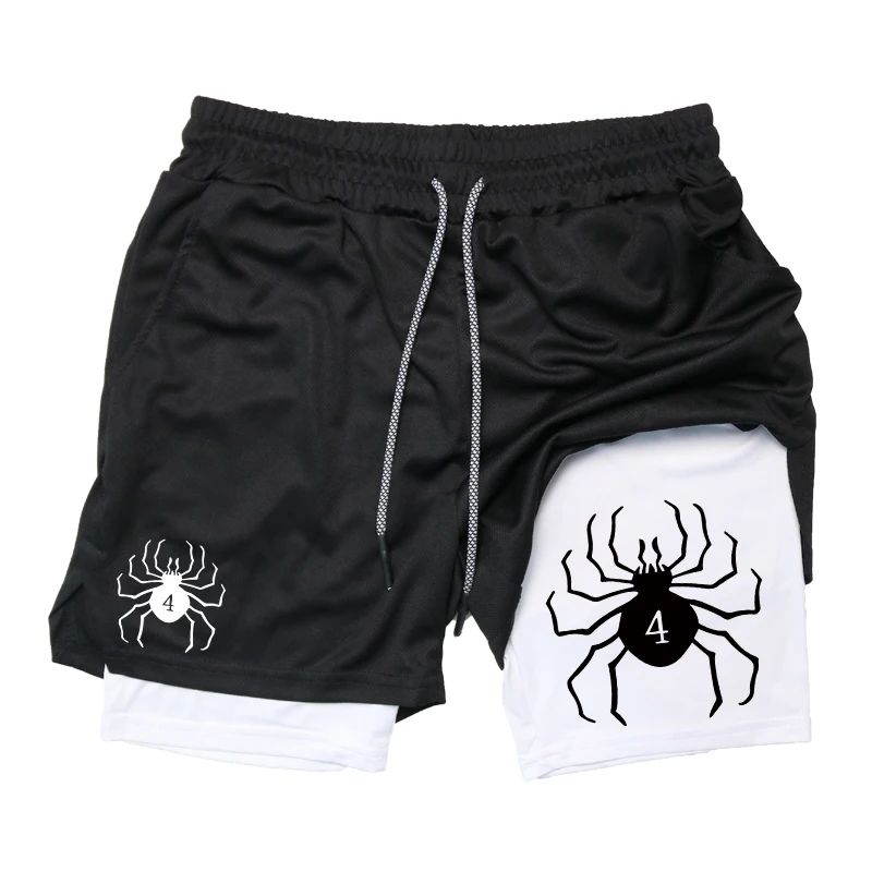 Spider Print 2 in 1 Running Shorts for Men Gym Workout Perfo