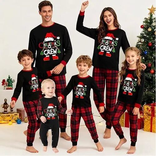 New Cotton Pajamas Set for Family Letter Print Christmas Mat