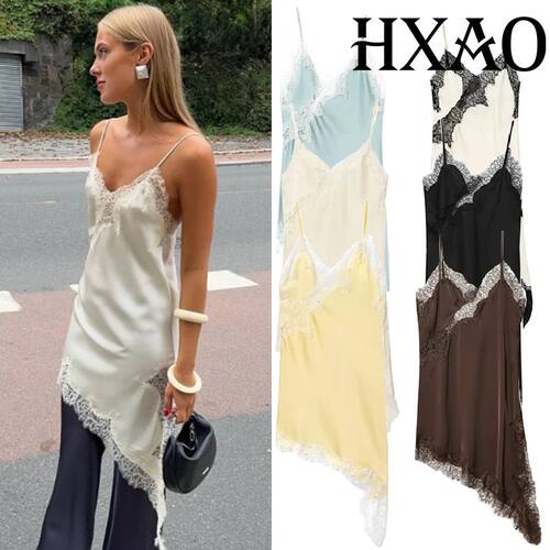 Slip Womens Dresses Sleeveless Black Lace Dress Woman Asymme