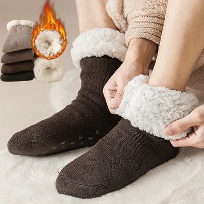 Winter Christmas Plush Lined Slipper Men Socks Comfy Warm Mi