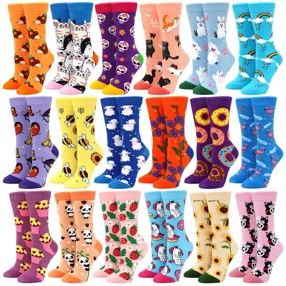 1 Pair Kawaii Women Socks Happy Funny Socks Fruit Candy Colo