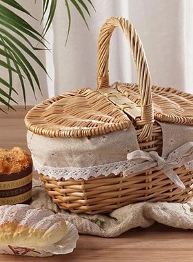 Handmade Wicker Picnic Basket With Handle Picnic Hamper Mult