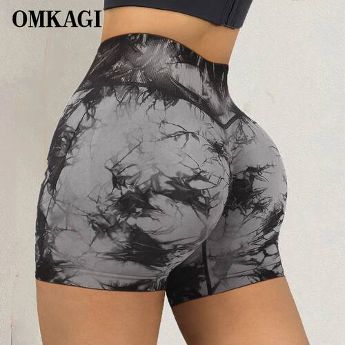 High Waisted Seamless Sport Shorts Biker Fitness Yoga Tie Dy