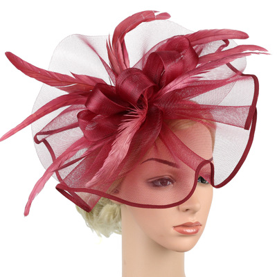 Red Fascinator Hat Wedding Church Headpiece Women Formal Eve
