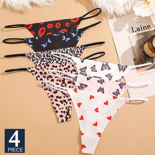 4PCS Seamless Thong Women Thin Strap Low Waist High Flexibil