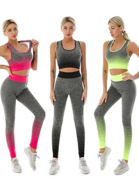 2 Piece Sets Womens Outfits Yoga Set Elastic Gradual Changin