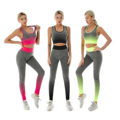 2 Piece Sets Womens Outfits Yoga Set Elastic Gradual Changin