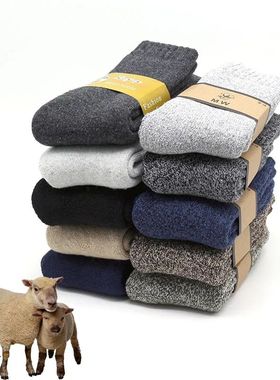 2 Pair Winter Men's Merino Wool Socks Super Thick Warm High