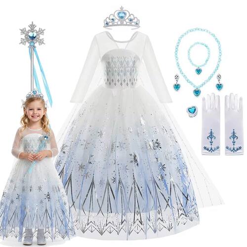 Birthday Princess Elsa With Cape Dress For Girl White Long S