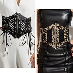Wide Leopard Print Hollow Corset Belts For Women Black Belt