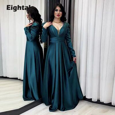 Eightale Green Evening Dress for Wedding Party V-Neck Beaded