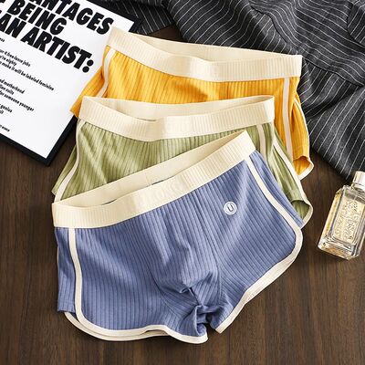 3PCS/Pack 100% Cotton Solid Striped Men's Boxer Sexy Breatha