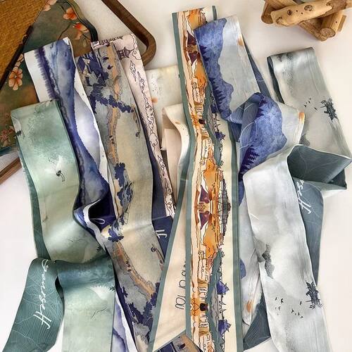 New Chinese Style Long Strip Silk Scarf Headband Hair Ring H