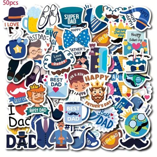 50Pcs Father's Day Stickers Cartoon Creative Waterproof Stic