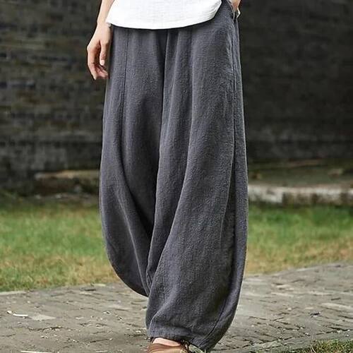 Cotton Linen Bloomers Wide Leg Pants Women Vintage Full Leng