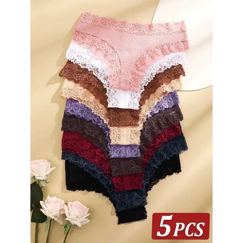 5Pcs/set Women Cotton Panties Floral Lace Intimate Underwear