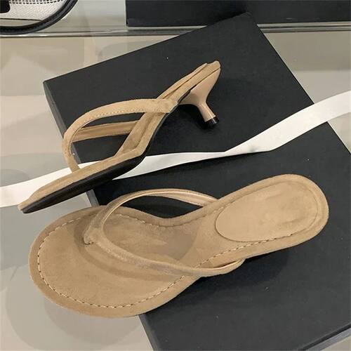 Eilyken Round Clip Toe Thin Low Heels Women Slippers Outdoor