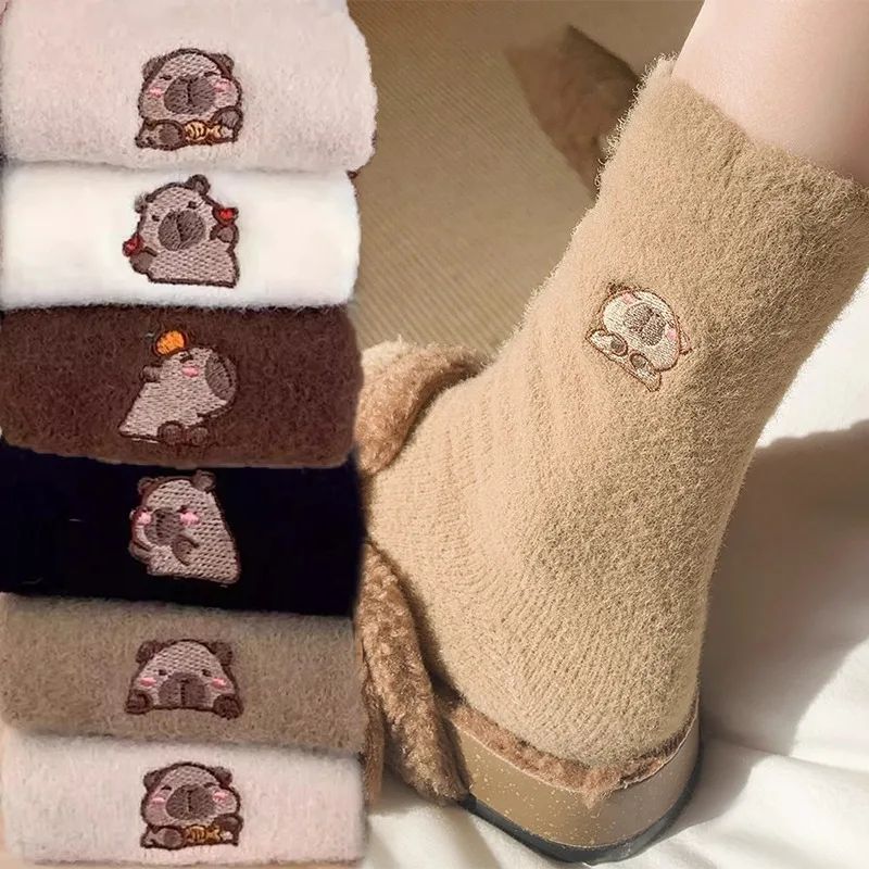 Cozy Hairy Mink Velvet Socks Women Autumn Winter Capybara Pa