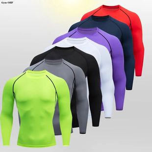 Men Bodybuilding Sports T-Shirt Quick Dry Running Shirt Long
