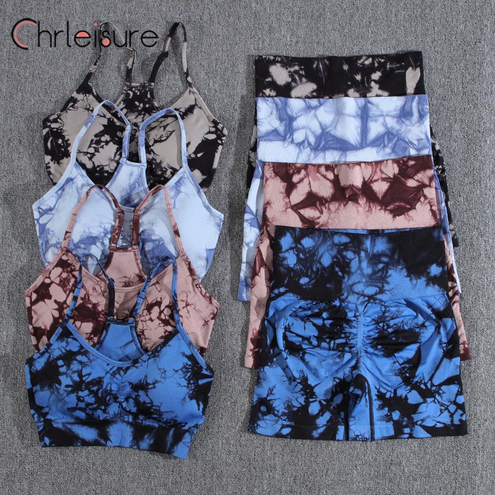 Yoga Shorts Set Tie Dye Women Seamless Summer Bra Set High 运动服/休闲服装 运动文胸 原图主图