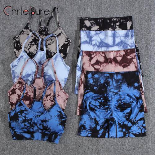 Yoga Shorts Set Tie Dye Women Seamless Summer Bra Set High