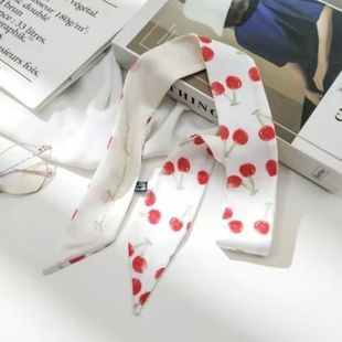 Women Silk Scarf Cherry Skinny Scarf Print Geometric Pattern