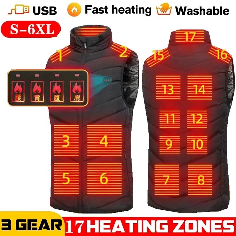 Men USB Infrared 17 Heating Areas Vest Jacket Men Winter Ele