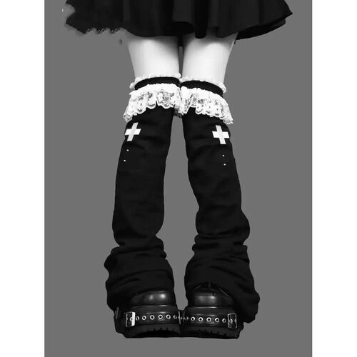Y2k Lace Knee Length Flare Leg Socks Kawaii Leg Warmers Goth