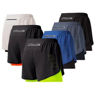 Shorts Double Quick Layer Black Running Fitness drying Men