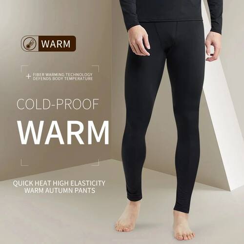 Men's Winter Thermal Underwear Fleece Compression Pants Stay
