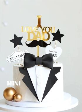 New Bow Tie Father's Day Birthday Cake Topper Golden Black A
