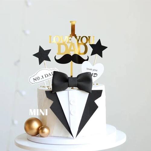 New Bow Tie Father's Day Birthday Cake Topper Golden Black A