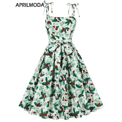 Christmas Holiday Party Swing Dress Elegant Sexy Spaghetti S