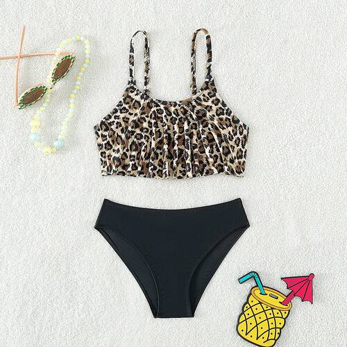 5-14years Childrens Swimsuit for Teenager Girls Leopard Biki