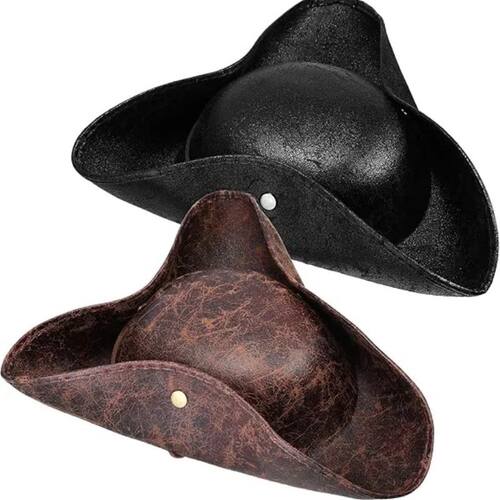 Faux Leather Pirate Hat Vintage Wrinkle Distressed Tricorn P