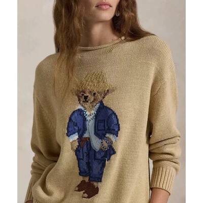 New Women's Curled collar Knitted Sweater Pure Cotton Cartoo