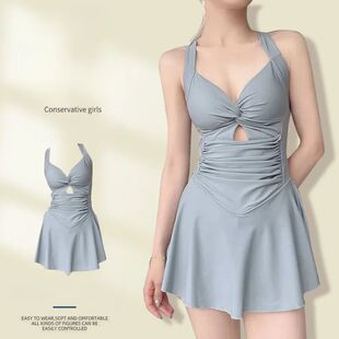 Swimming Suit for Women Solid Color Slimming One-piece Dress