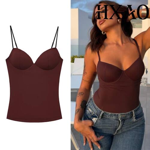 Sleeveless Crop Tops For Woman Corset Camisole Brown Top Wom