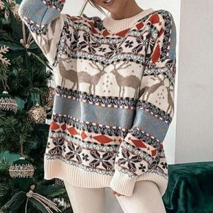 Women Christmas Sweaters Y2k Print Winter Allover Over Style