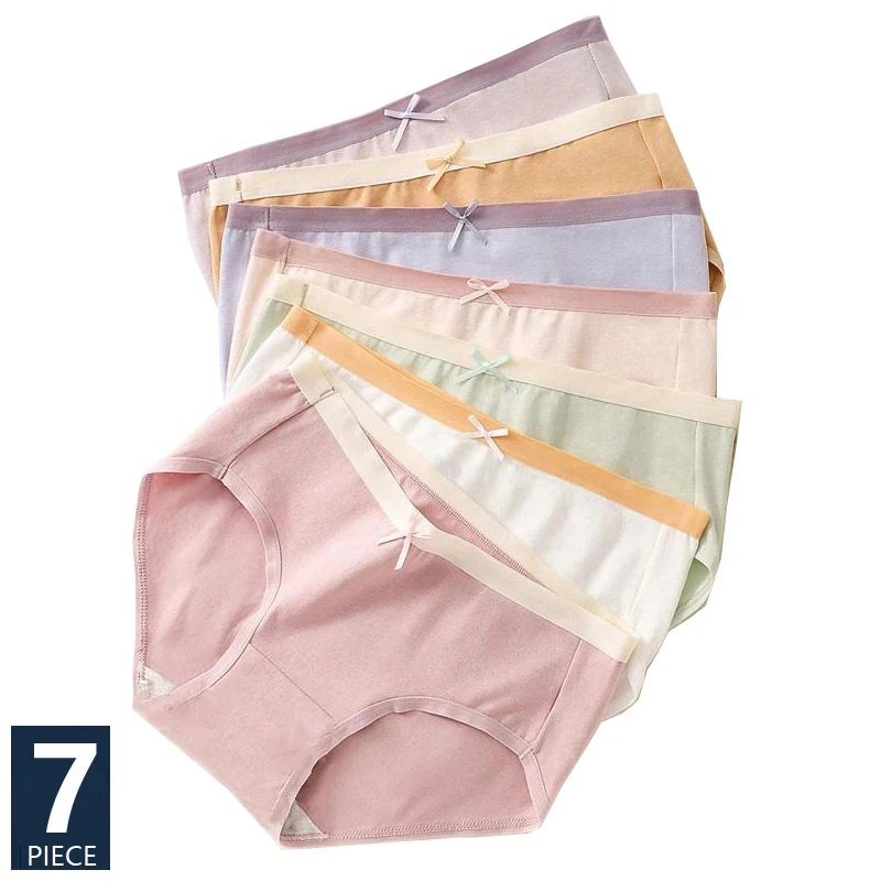 7Pcs/Set Cotton Panties Women Breathable Underwear Cute Bow图片