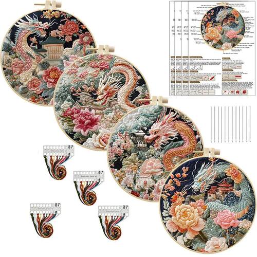 Embroidery Kit DIY Chinese Dragon Series Handmade Fabric Mat