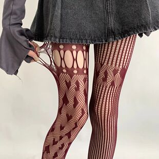 Women Sexy Lace Fishnet Stockings Lolita Hollow Out Solid Pa