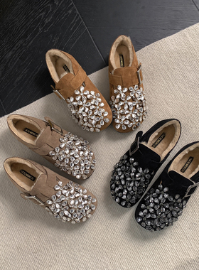 真皮全包加绒勃肯鞋女2024年秋冬日系软底一脚蹬懒人保暖博肯单鞋