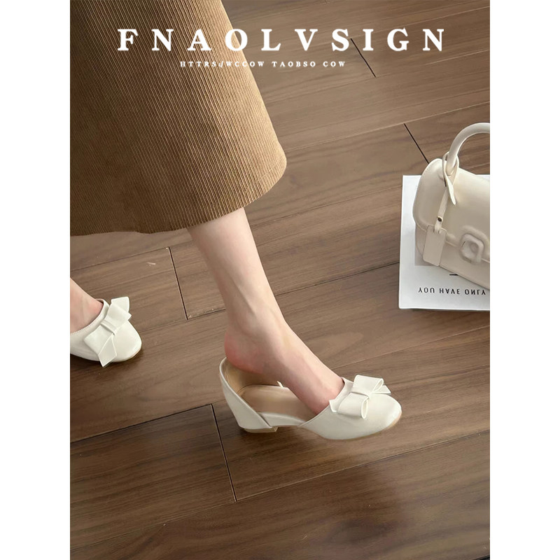 羊皮版~法式蝴蝶结浅口单鞋女春季新款仙女风圆头侧空平底奶奶鞋,女鞋,浅口单鞋,淘宝优惠券,粉丝福利购,淘宝优惠卷