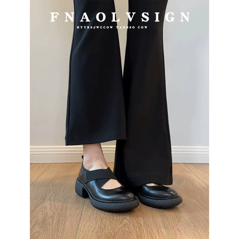 牛皮版~复古英伦风粗跟玛丽珍单鞋女交叉带圆头一脚蹬通勤小皮鞋,女鞋,玛丽珍鞋,淘宝优惠券,粉丝福利购,淘宝优惠卷