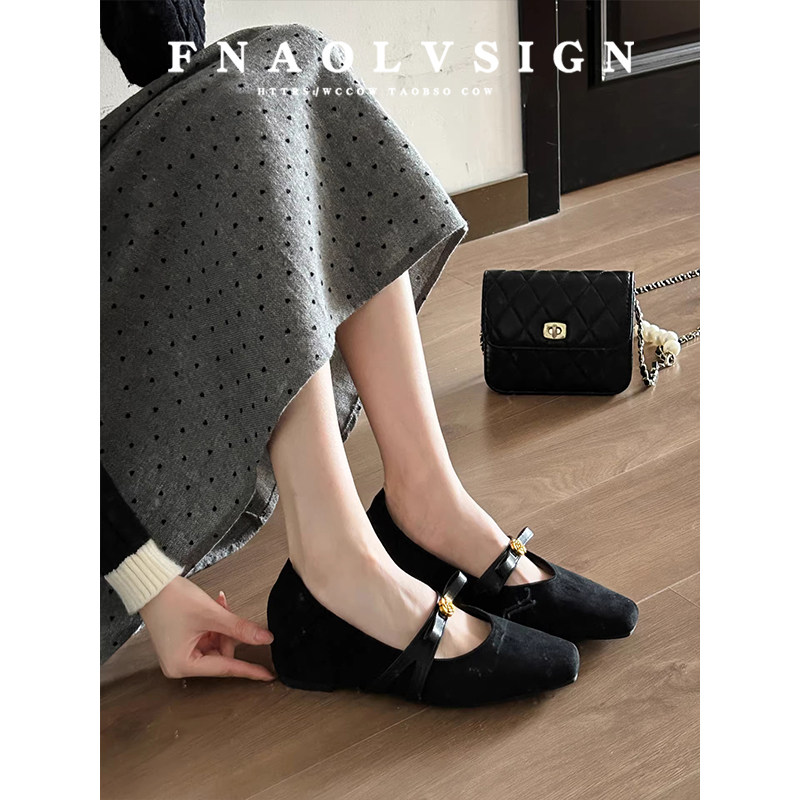 羊皮版~复古绒面玛丽珍鞋女春季山茶花浅口单鞋一字带平底小皮鞋,女鞋,浅口单鞋,淘宝优惠券,粉丝福利购,淘宝优惠卷