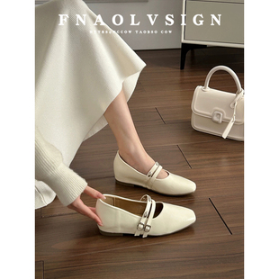 牛皮版~法式复古内增高方头玛丽珍鞋女时装配裙子一字带浅口单鞋
