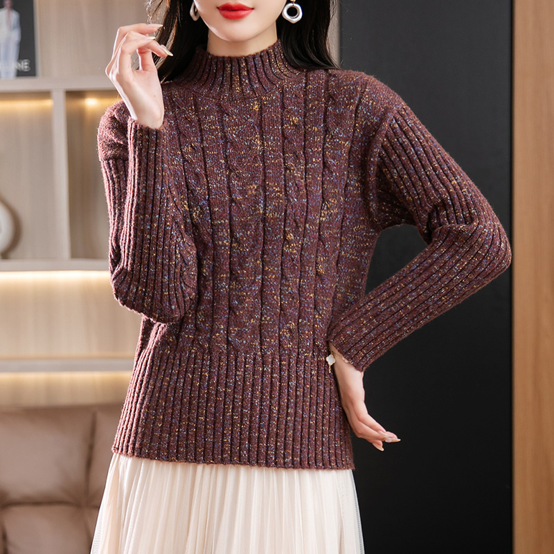 欧货棒针粗线毛衣女士短款秋冬2025新款冬季加厚半高领针织打底衫
